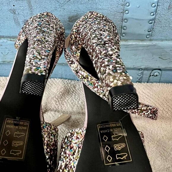 Qupid Multi Glitter Pink Chunky Heels - Picture 11 of 11